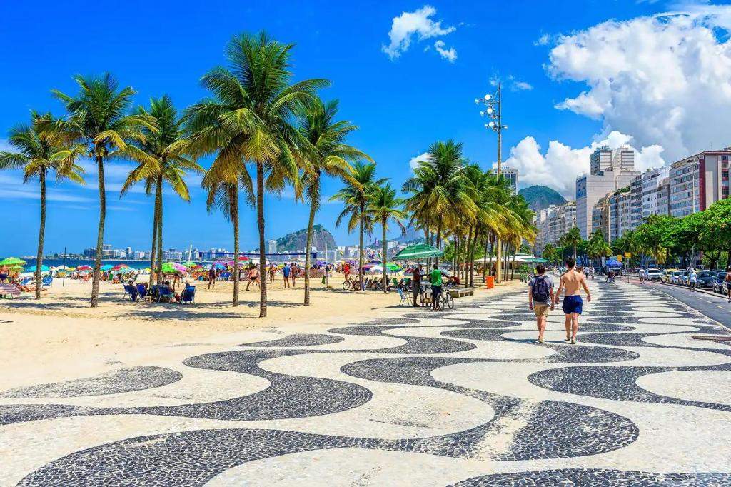 wandelen op Copacabana strand in Rio de Janeiro